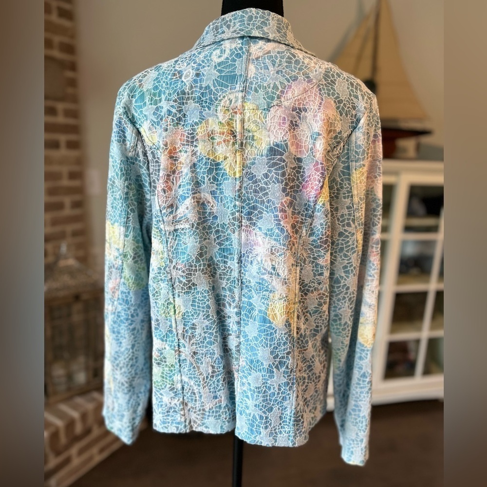 Kaktus Textured Pastel Peacock Jean Jacket Metal Buttons L Art to Wear Colorful - Picture 12 of 13